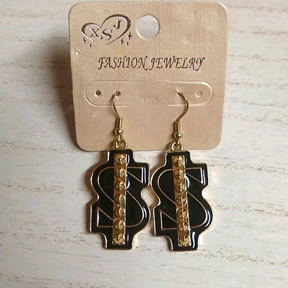 😻 3 For $15 Black Enamel Dollar Sign Dangles